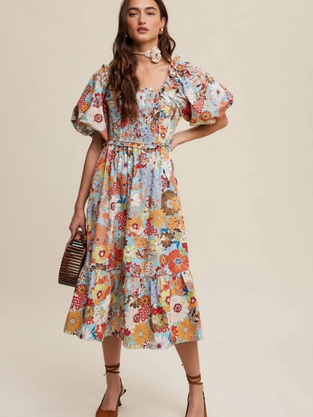 NWT Vintage Vibes Flower Print midi Dress